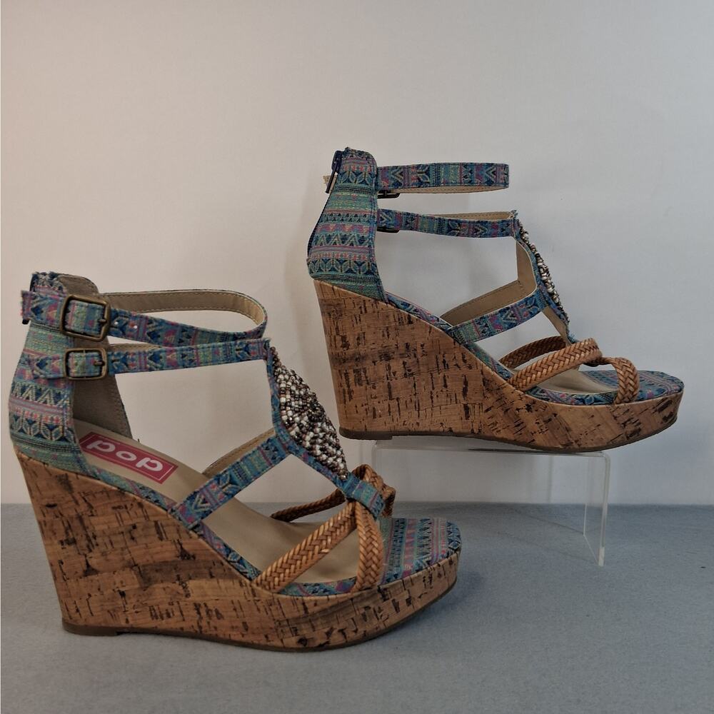pop Multicolor Beaded Strappy Espadrille Wedge Sandals - Picture 5 of 11